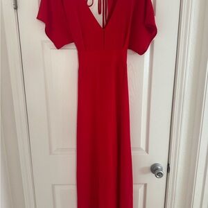 Wayf Red Flutter Sleeve Maxi Dress
